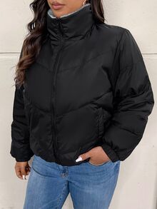 SHEIN Frenchy Plus Size Women Winter Fashion Versatile Fleece Jacket - Black - View 7