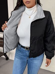 SHEIN Frenchy Plus Size Women Winter Fashion Versatile Fleece Jacket - Black - View 3