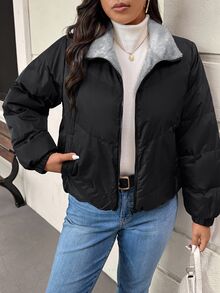 SHEIN Frenchy Plus Size Women Winter Fashion Versatile Fleece Jacket - Black - View 8