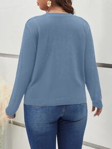 SHEIN Frenchy 大码女式纯色长袖单排扣休闲开衫，秋冬款 - 藍色 - 查看 2