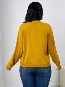 SHEIN Frenchy كارديجان قطني كاجوال أكمام طويلة بأزرار للمقاسات الكبيرة ، للشتاء - أصفر - مشاهدة 2