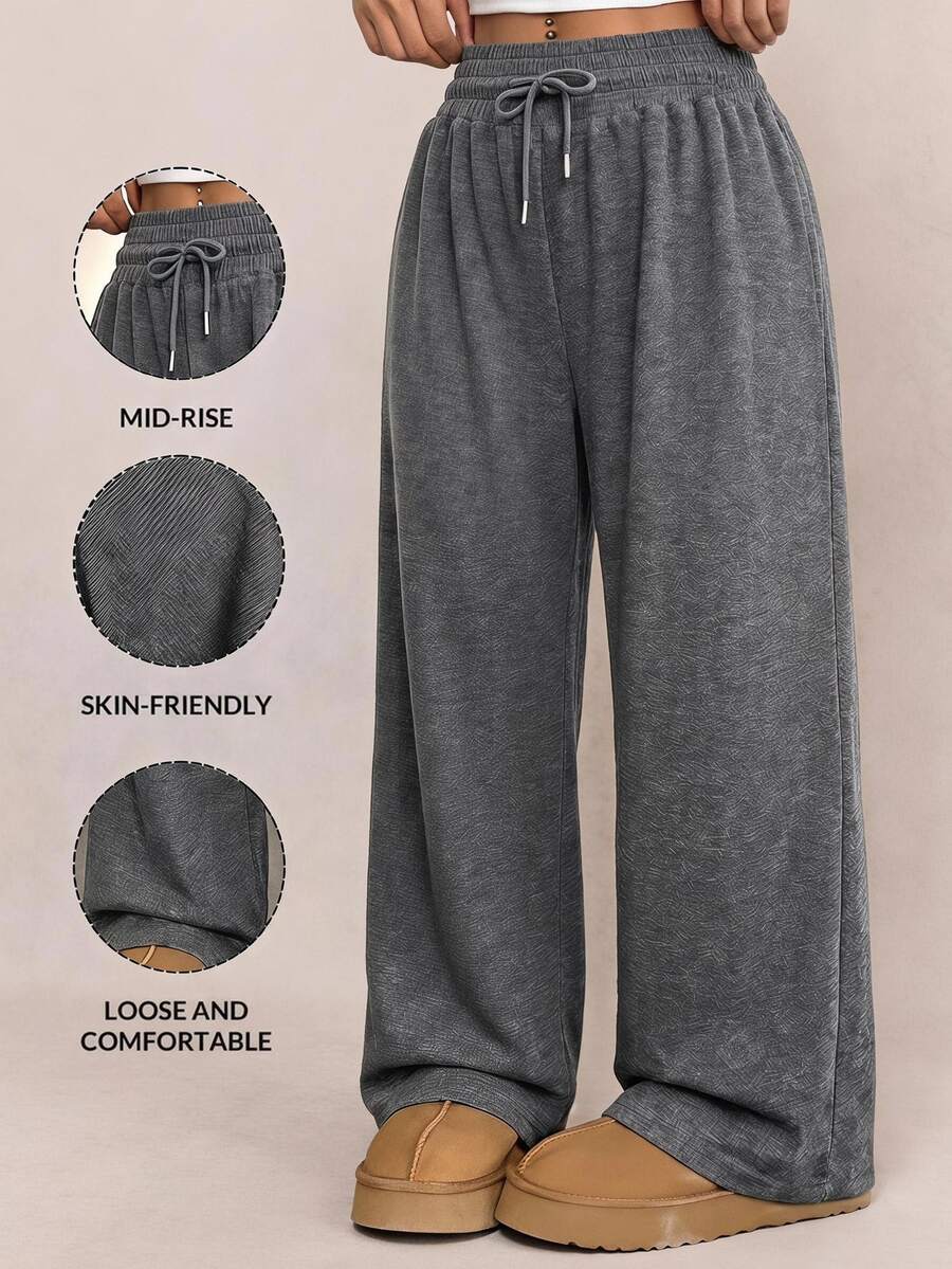 CovetEZ Plus Size Women's Solid Color Drawstring Waist Wide Leg Loose Casual Sweatpants Fall