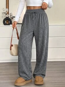 CovetEZ Plus Size Women's Solid Color Drawstring Waist Wide Leg Loose Casual Sweatpants Fall - Dark Grey - View 6