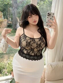 CovetEZ Plus Size Women Lace Camisole Top - Black - View 3