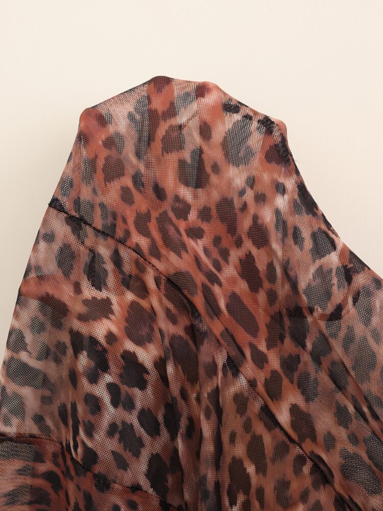 CovetEZ Plus Size Vintage Leopard Print Mesh Mermaid Long Skirt - Brown - View 7