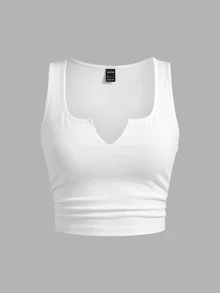 Slaydiva Summer Knitted Fine Ribbed Multi-Functional Sleeveless Short Solid Color Asymmetrical Neckline Tank Top Everyday Daytime Daily White Sexy - White - View 7