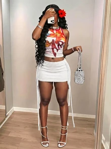 Slaydiva Plus Size Women's Solid Color Tassel Design Bodycon Knit Midi Skirt - White - View 1