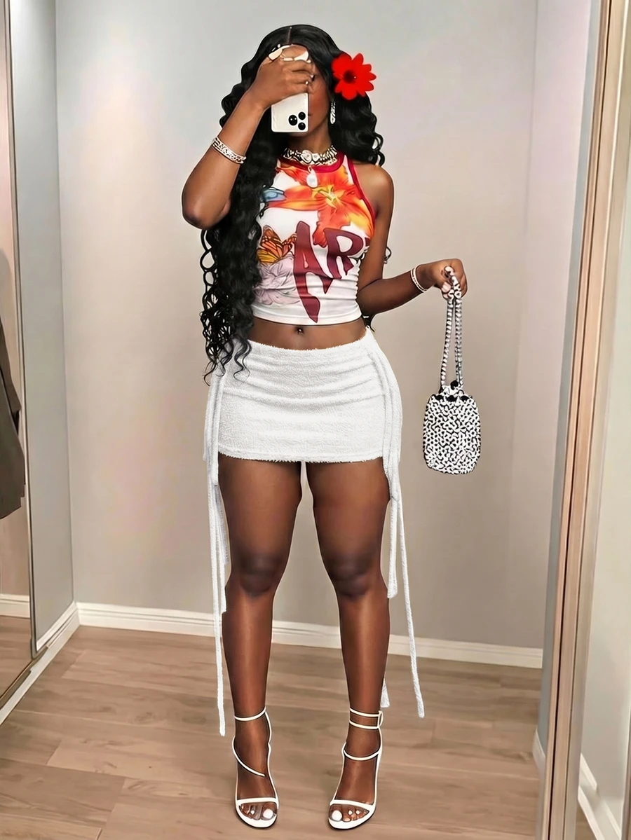 Slaydiva Plus Size Women's Solid Color Tassel Design Bodycon Knit Midi Skirt - White - View 1