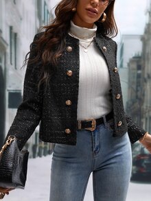 Editum Double Breasted Open Front Jacket In Fall/Winter - Black - View 3