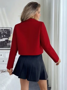SHEIN PariChic 女式纯色长袖拉链领实用口袋休闲夹克，秋季 - 紅色 - 查看 2