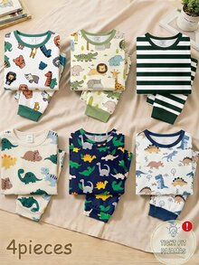 SHEIN 幼兒貼身卡通恐龍圖案居家睡衣套裝 隨機4款 2套發貨 - 彩色 - 查看 1