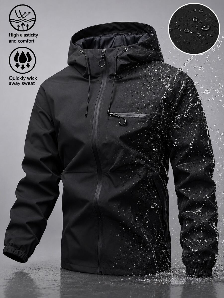Manfinity CasualCool Men's Spring/Autumn Hooded Jacket, Zip-Up Cardigan - Black - View 1