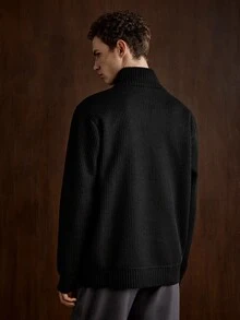 Manfinity CasualKnits 男士鳳梨針織抓絨半拉鍊毛衣 - 黑色 - 查看 8