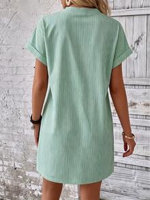 EMERY ROSE Women's Striped Crew Neck Casual Daily Wear Dress - Green - View 2
