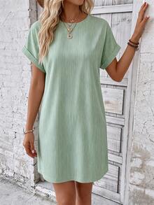 EMERY ROSE Women's Striped Crew Neck Casual Daily Wear Dress - Green - View 6