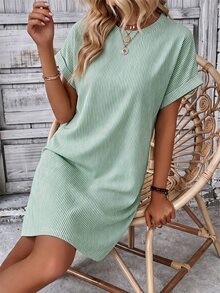 EMERY ROSE Women's Striped Crew Neck Casual Daily Wear Dress - Green - View 7
