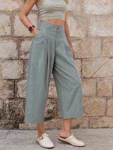 EMERY ROSE Women's Casual Solid Color High Waist Cropped Pants - Grey - View 1
