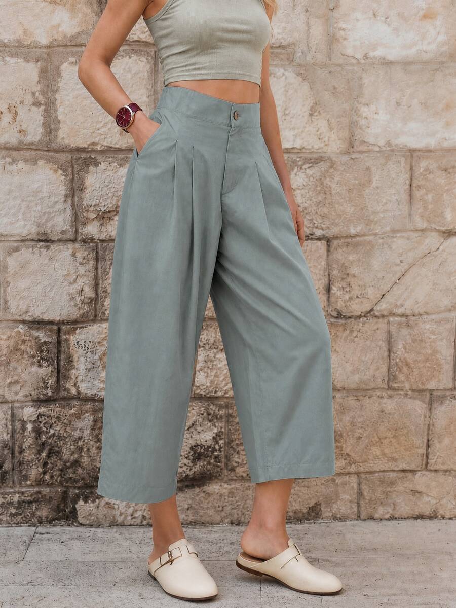 EMERY ROSE Women's Casual Solid Color High Waist Cropped Pants - Grey - View 1