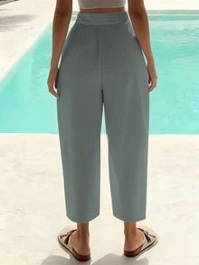 EMERY ROSE Women's Casual Solid Color High Waist Cropped Pants - Grey - View 2