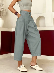 EMERY ROSE Women's Casual Solid Color High Waist Cropped Pants - Grey - View 3