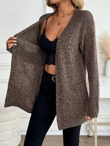 EMERY ROSE Women's Brown V-Neck Simple Fashion Versatile Floral Knit Cardigan - Brown - View 5