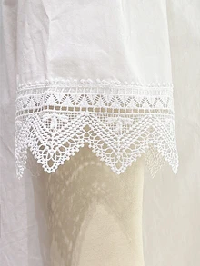 EMERY ROSE Women's White Contrast Lace Front Button Short Sleeve Blouse - White - View 7