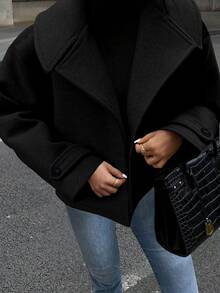 EMERY ROSE Women's Oversized Lapel Decorated Button Long Sleeve Casual Loose Overcoat Fall Winter Cloth For Women - Black - View 3