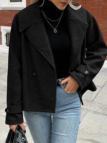 EMERY ROSE Women's Oversized Lapel Decorated Button Long Sleeve Casual Loose Overcoat Fall Winter Cloth For Women - Black - View 6