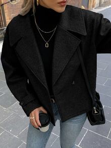 EMERY ROSE Women's Oversized Lapel Decorated Button Long Sleeve Casual Loose Overcoat Fall Winter Cloth For Women - Black - View 4