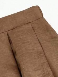 SHEIN A字褶皺素色高腰裙 - 咖啡棕 - 查看 6