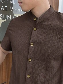 HIMLAND Women's Solid Color Single-Breasted Casual Versatile Daily Commute Shirt - Brown - View 5