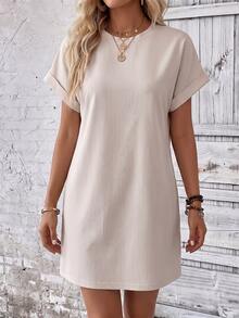 EMERY ROSE Round Neck Short Sleeve Cuffed Striped Loose Casual Dress, Summer - Multicolor - View 6