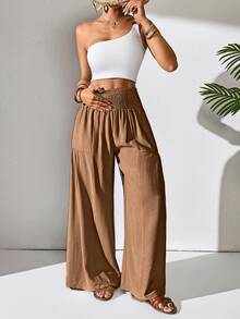 EMERY ROSE Women's Casual Loose Wide Leg Pants, Solid Color, Versatile Fall Cloth For Women - Brown - View 4