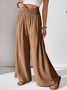 EMERY ROSE Women's Casual Loose Wide Leg Pants, Solid Color, Versatile Fall Cloth For Women - Brown - View 7