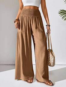 EMERY ROSE Women's Casual Loose Wide Leg Pants, Solid Color, Versatile Fall Cloth For Women - Brown - View 5