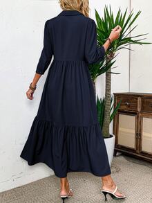 EMERY ROSE Women Solid Color Casual Short Sleeve Dress Maxi Women Outfit - Navy Blue - View 2