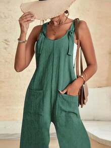 EMERY ROSE Enterizo de unicolor con bolsillos, sin mangas y con tirantes gruesos, ideal para el verano - Azul menta - Ver 7