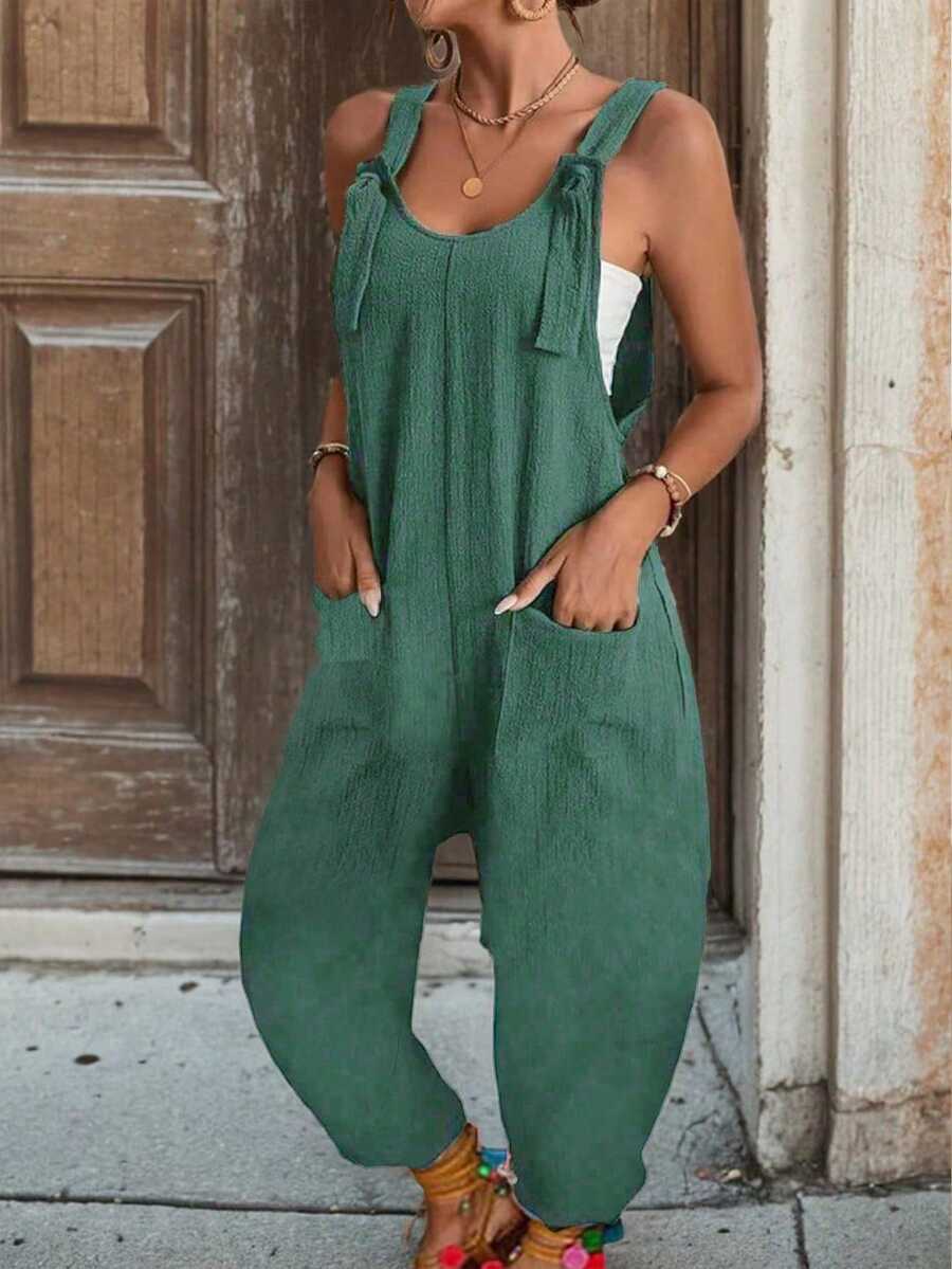 EMERY ROSE Enterizo de unicolor con bolsillos, sin mangas y con tirantes gruesos, ideal para el verano - Azul menta - Ver 1