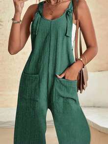 EMERY ROSE Enterizo de unicolor con bolsillos, sin mangas y con tirantes gruesos, ideal para el verano - Azul menta - Ver 9