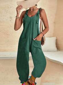EMERY ROSE Enterizo de unicolor con bolsillos, sin mangas y con tirantes gruesos, ideal para el verano - Azul menta - Ver 5