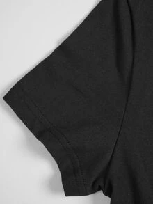 EMERY ROSE Women's Solid Color V-Neck Pleated Fitted Versatile Daily Outing T-Shirt - Black - View 6