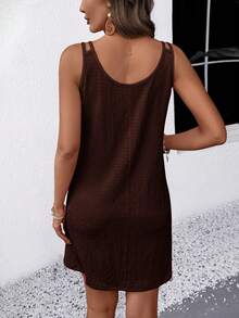 EMERY ROSE Women's Solid Color Casual Minimalist Mini Dress, Suitable For Party And Outing - Coffee Brown - View 2