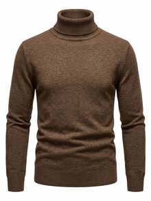 Manfinity CasualKnits 男士秋冬休閒素色高領毛衣 - 咖啡棕 - 查看 1