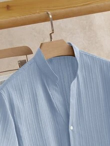 COMVAIL Men's Plus Size Single-Breasted Textured Shirt And Drawstring Waist Pocket Trousers Set Beach Vacation Aqua Blue White Summer Tropical Casual, Colorblock - Multicolor - View 4