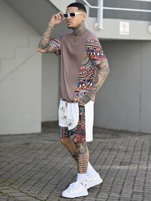 Devon Thys Celana Pendek Patchwork Bordir Pria dengan Saku, Celana Pendek Kasual Musim Panas dengan Tali Serut, Cocok untuk Pakaian Santai di Luar Ruangan dan Pantai - Putih - View 4