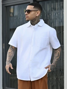 Devon Thys Hawaiian Style Linen Loose Casual Men's Henley Collar Short Sleeve Shirt - White - View 1