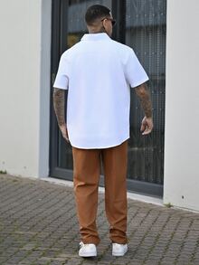 Devon Thys Hawaiian Style Linen Loose Casual Men's Henley Collar Short Sleeve Shirt - White - View 5