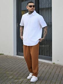 Devon Thys Hawaiian Style Linen Loose Casual Men's Henley Collar Short Sleeve Shirt - White - View 4