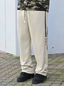 Devon Thys Men's Contrast Side Drawstring Waist Casual Pants, Suitable For Autumn - Apricot - View 5