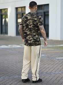 Devon Thys Men's Contrast Side Drawstring Waist Casual Pants, Suitable For Autumn - Apricot - View 4